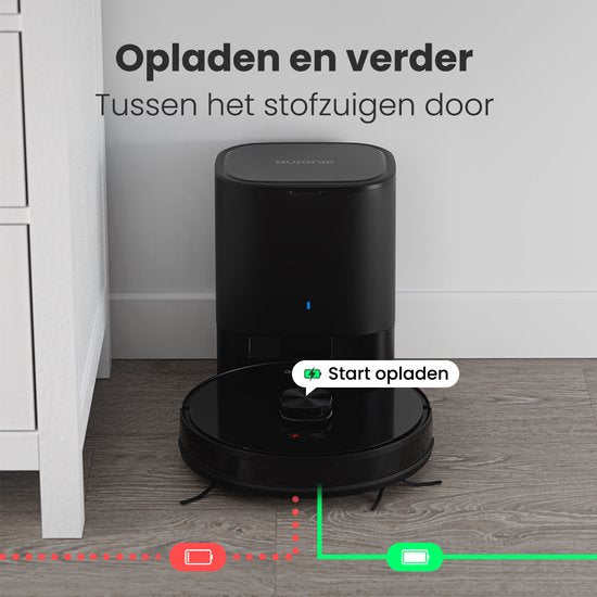 Auronic Staubsaugerroboter - mit Wischfunktion - WiFi und App - Ladestation - Haustiere - Wischroboter - Lasernavigation - automatische Entleerungsstation - Schwarz