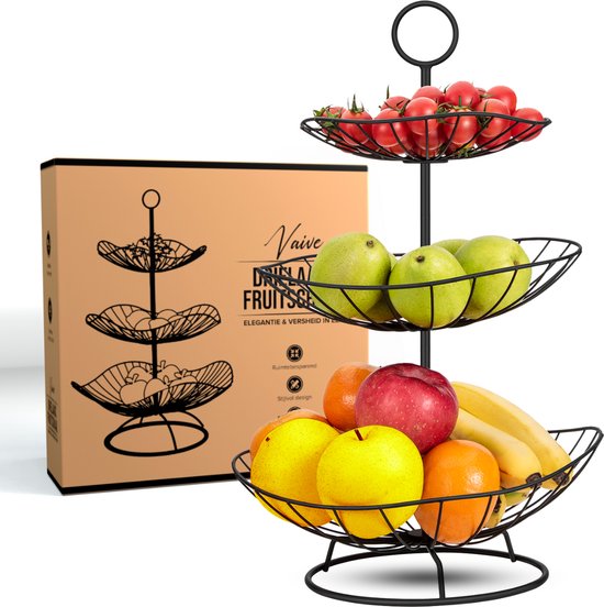 Vaive Chic Obstschale - 3 Schichten - Obst Etagere - Schwarz