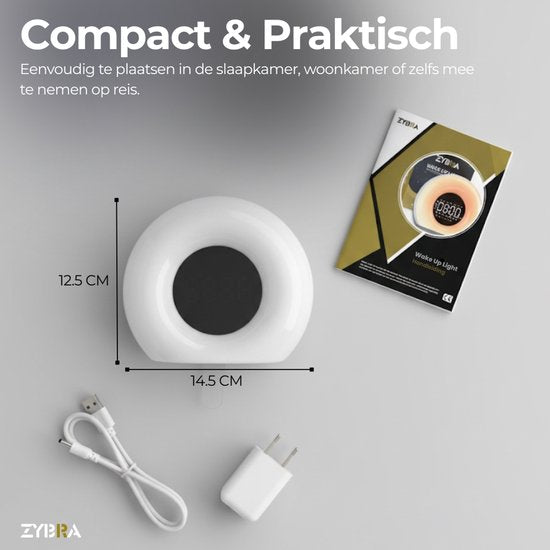 Zybra® Premium Wake Up Light - Digitaler Wecker - Lichtalarm - Nachtlicht - Wecker - 20 Helligkeitsstufen - 25 weiße Geräusche - Inkl. niederländischer Anleitung