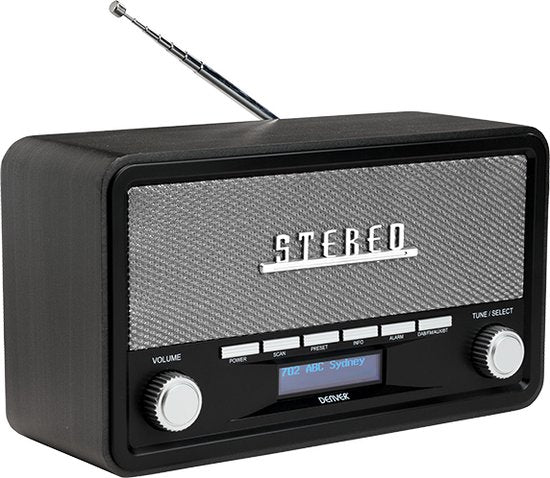 Denver DAB-Radio - Retro-Radio - Bluetooth - DAB+/ FM - Dimmbar - Batterien & Netzanschluss - DAB18DG