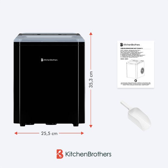 KitchenBrothers Eiswürfelmaschine - 1L - Eiswürfelbereiter mit Eisschaufel - Easy Clean - 9 Würfel in 8 Min. - Schwarz