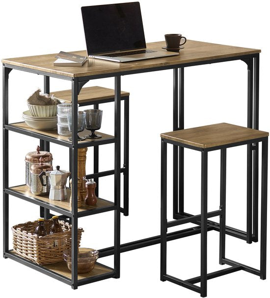 SoBuy OGT43-F Küchentischset - Brauner Stehtisch mit Hockern