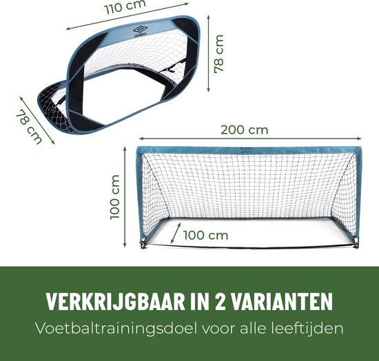 Umbro Fußballtor - Fußballtor 200 x 100 x 100 cm - Fußballtor groß 1,5KG - leicht zu bewegen - Outdoor-Spielzeug für Kinder und Erwachsene - Fußballtrainingstor - Metall - Blau