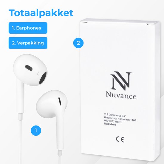 Nuvance - In-Ear-Kopfhörer mit Kabel - 3,5-mm-Buchse - weißer Kunststoff - mit Mikrofon und Inline-Steuerung - klarer Klang und bequemer Sitz - universell kompatibel