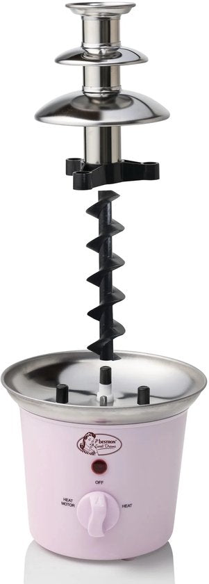 Bestron Schokoladenbrunnen ACF300P - Schokoladenfondue - 3 Schichten - Rosa - 5 Jahre Garantie