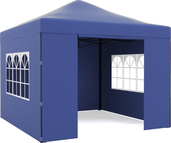 Niceey Partyzelt - 3x3m - Pavillon - faltbar und wasserdicht - Partyzelt mit Seitenwänden - Gartenzelt - einfacher Aufbau - Tragetasche mit Rädern - Dunkelblau