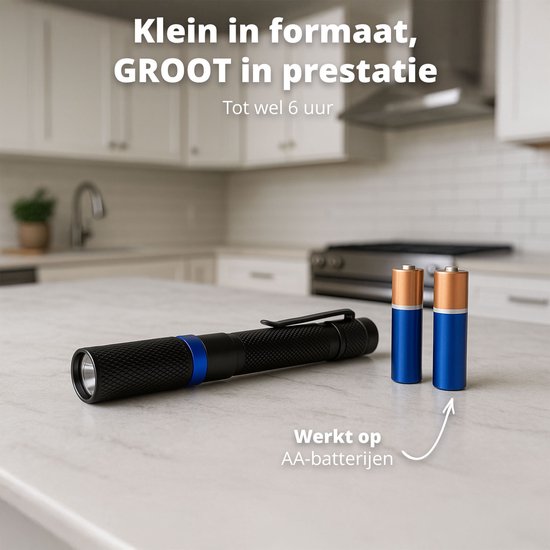 FlinQ Stift-Taschenlampe - 100 Lumen LED-Lampe - Batteriebetrieben - Wasserfeste Taschenlampe - Militärische Taschenlampe - Ideal für Notfallausrüstung - Geeignet für Kinder - 100 Meter Sichtbarkeit - 2 Taschenlampen