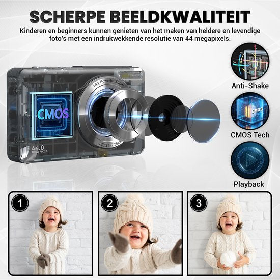K&L Digitalkamera - Fotokamera - Kompaktkamera - Vlog Kamera - Für Kinder - Inklusive 32GB - NL Software