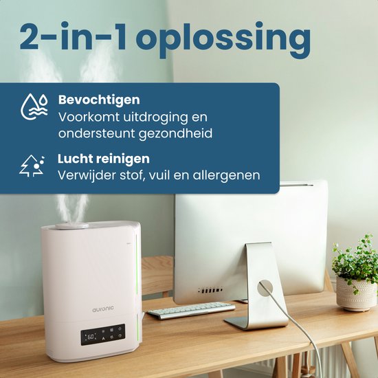 Auronic Luftbefeuchter - 5 Liter - Geeignet für Wohnzimmer, Büro, Schlafzimmer, Babyzimmer und mehr - BPA-frei - Weiß