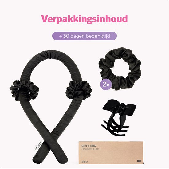 Soft & Silky Heatless curls - Satin - Band - Inkl. 2 Haargummis und 1 Haarspange - Lockenwickler - Lockenwickler - Locken ohne Hitze - Satin Hair Curler - Curly hair products