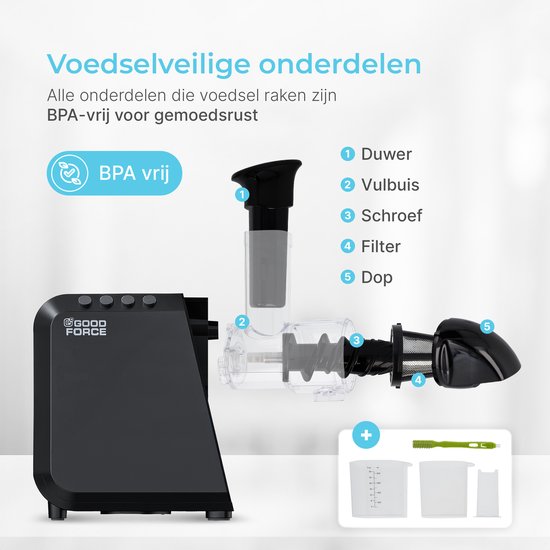 Goodforce Powerful Slowjuicer - Entsafter - Gemüse- und Obstpresse - Mit Fruchtfleisch und Saftbehälter - Saftpresse - Maximaler Nährwert