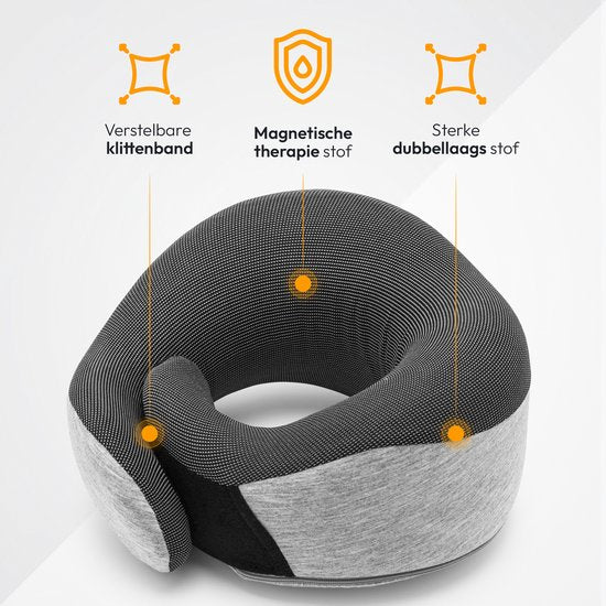 NOHRD Aircraft Neck Pillow - Reisekissen - Grau - Memory Foam - Inkl. Ohrstöpsel, Schlafmaske & Tragetasche - Memory Foam - Nackenstütze