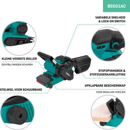 VONROC Bandschleifmaschine 710W - Inkl. 6 Schleifbänder - variable Geschwindigkeit