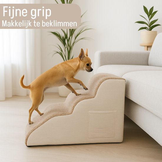 By Cee Cee Hundeschritte für Hunde - Hundeschritte Stabil - Hundeschritt - 3 Stufen - 40x57x40cm - Braun und Beige - Kai