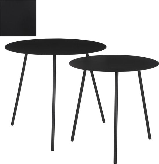 Mica Decorations Pontus Beistelltisch - 2er-Set - H45 x Ø55 cm - Metall - Schwarz