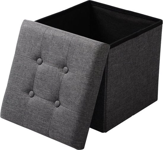 WOLTU Fußhocker mit Bezug aus Leinen,Aufbewahrungshocker klappbar 37.5x37.5x38cm,Dunkelgrau