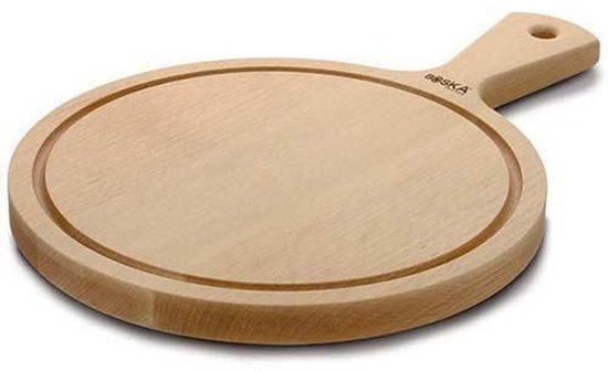 Boska Servierbrett Rund Amigo M - Servierbrett mit Griff - Rustikales Buchenholz - Braun - Ø 23,4 cm