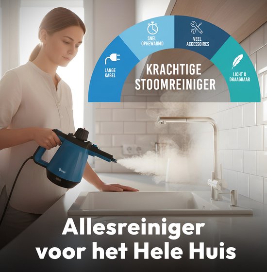 BOLLIT 1200W Dampfreiniger - Handdampfreiniger - 3,5 Bar - Handdampfreiniger - Fleckenreiniger - Dampfreiniger - Teppichreiniger - Dampfreiniger - Extra starker Dampfreiniger: Boden-, Sofa-, Küchen-, Bad- & Teppichreinigung - Inkl.
