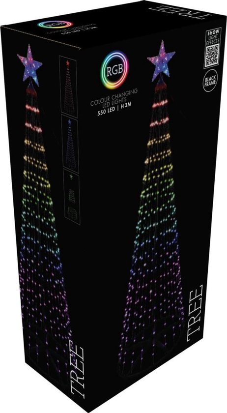 Weihnachtsbaum - Fahnenmast - RGB Beleuchtung - 300cm - 550 LED - inkl. Rahmen - Farbwechsel