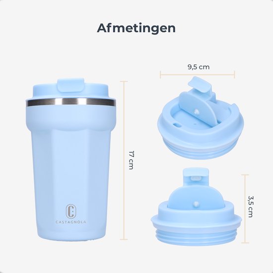 Castagnola Thermos Cup - Kaffeebecher To Go - Reisebecher für Kaffee und Tee - Teebecher - 380 ML - Edelstahl - Hellblau - Octagon