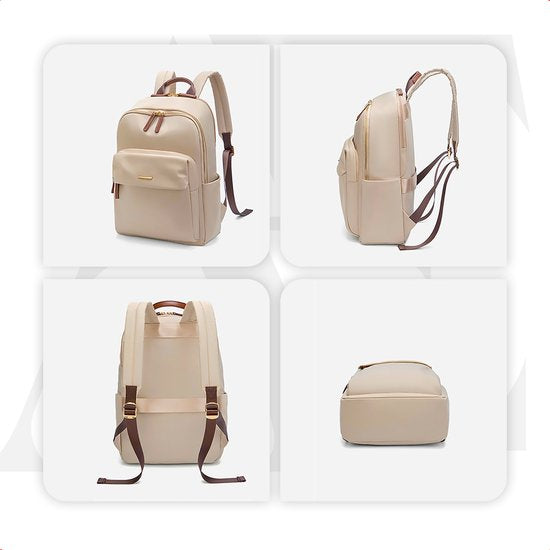 Aramae® - Rucksack Damen - Laptoptasche 15.6 Zoll - Rucksack Damen - Rucksack Mädchen - Rucksack Beige - Schultasche