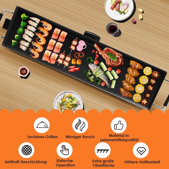 Coast 1800 W Elektrogrill Indoor BBQ Grill Einstellbare Temperatur 90 x 23 cm schwarz