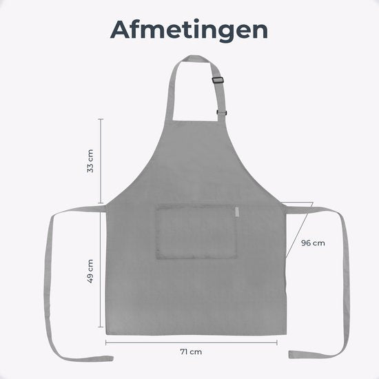 Küchenschürze - Wasser- und schmutzabweisend - Professionelle Kochschürze - Schürze für Frauen und Männer - Catering-Schürze - Unisex - Verstellbare Schnalle - Extra große Fächer - Hellgrau