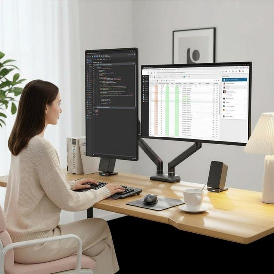 Skoov Monitorarm - Mit Gasfeder - Für 13-32 Zoll - 2 Bildschirme - Stütze - Extra stabil - Schwarz
