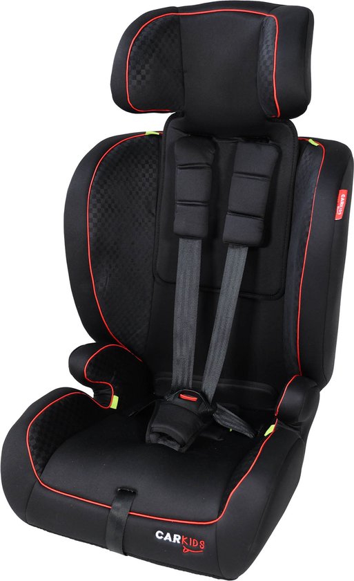 Carkids I-Size-Kindersitz Luca – Entspricht der Norm I-Size R-129 – Für Kinder von 76 bis 150 cm – Verstellbare Kopfstütze – Schwarz/Rot
