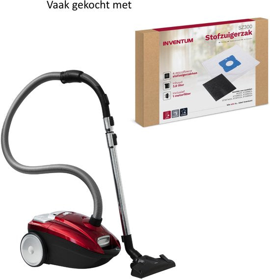 Inventum ST306RZA - Staubsauger mit Beutel - 3 Liter - HEPA 13 - Kabellänge 7 Meter - Rot