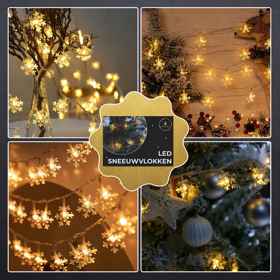 Giftmas LED-Lichtvorhang Schneeflocken - Indoor-Weihnachtsbeleuchtung - Batteriebetriebene Weihnachtsbeleuchtung - Weihnachtslichtgirlande - 50 LEDs - 6m - Weihnachtsdekoration - Lichtergirlande - Weihnachtsdekoration