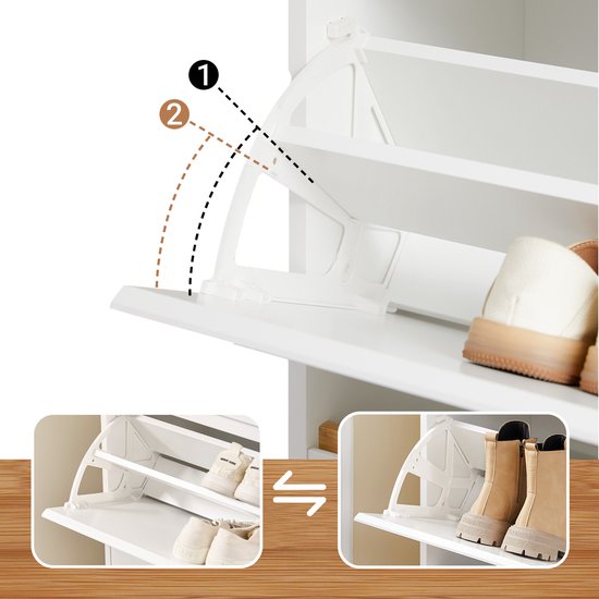 SoBuy FSR189-WN Schuhschrank - Weißer Holzverbundstoff mit 3 Klappen & Tür