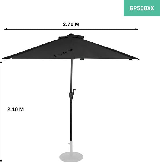 VONROC Premium Sonnenschirm Magione - Strapazierfähiger Balkonsonnenschirm - halbrund 270x135cm - UV-beständiges Tuch - Anthrazit/Schwarz - inkl. Schutzhülle
