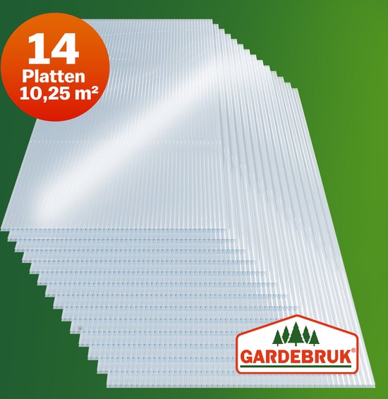 14x Polycarbonat-Platten - UV-beständig 60,5x121cm 10,25m² - Transparent