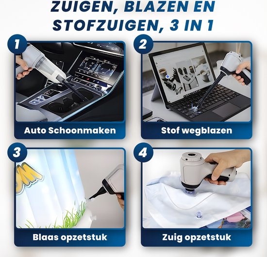 HomeShift® Autostaubsauger Cordless V2 - Krümelsauger - Handstaubsauger - Kleinstaubsauger - Schnurloser Staubsauger - Air Duster - Nass & Trocken - Grau