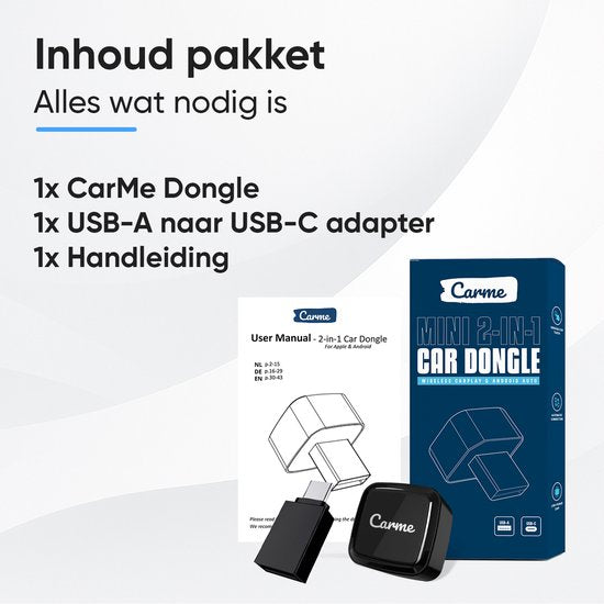 CarMe Ultra Mini 2-in-1 CarPlay Dongle - Drahtloses CarPlay & Android Auto - USB-A & USB-C - Android Auto Dongle - Schwarz