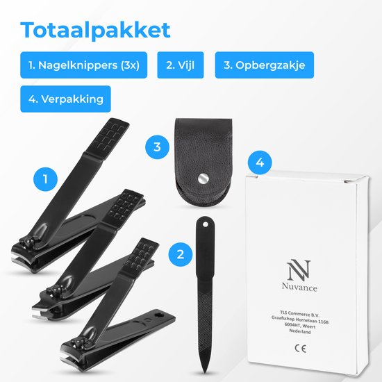 Nuvance - Nagelknipser - 4 in 1 - Nagelknipser-Set mit Nagelfeile - Nagelknipser - Zehennagelknipser - Für kahle Nägel