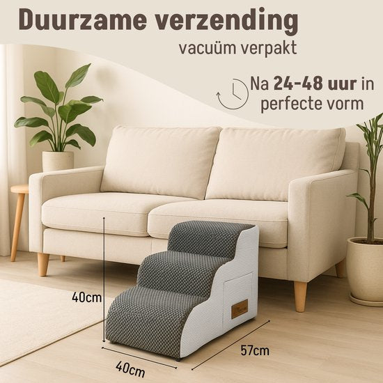By Cee Cee Hundeschritte für Hunde - Hundeschritte Stabil - Hundeschritt - 3 Stufen - 40x57x40cm - Grau - Odi