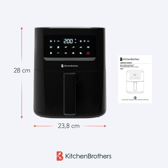 KitchenBrothers Airfryer - 3.3L - 1400W - Heißluftfritteuse - 50ºC bis 200ºC - Kompakt - 10 Kochprogramme - Schwarz