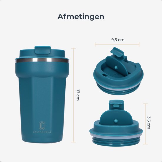 Castagnola Thermos Cup - Kaffeebecher To Go - Reisebecher für Kaffee und Tee - Teebecher - 380 ML - Edelstahl - Blau - Octagon