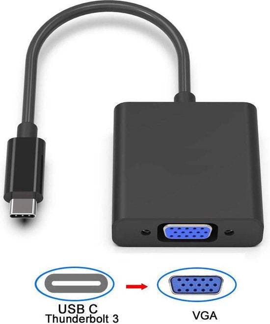 Techvavo® USB C zu VGA Adapter - USB C zu VGA - Full HD 1080P - Stecker zu Buchse - Schwarz
