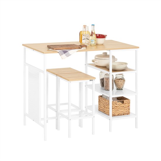SoBuy OGT51-WN Küchentisch-Set - Weißer Bartisch mit Hockern & Ablagen