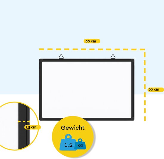 BRASQ Whiteboard 60x90 cm magnetisch - mit Zubehörset (Marker, Radiergummi, Magnete) - Tafel - Magnetische Tafel - schwarz