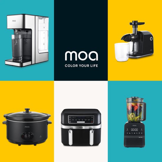MOA Slowcooker 6,5L - Ø 24,5cm - Keramische Innenpfanne - Transparenter Deckel - 3 Heizstufen - Spülmaschinenfest - BPA-frei - Schwarz