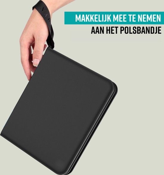 NAPI Sammelmappe für 400 Karten - Sammelmappe für Karten - 4 Fächer - Kunstleder - Premium-Kartenmappe mit Reißverschluss - 50 Seiten - A5 Format - Schwarz