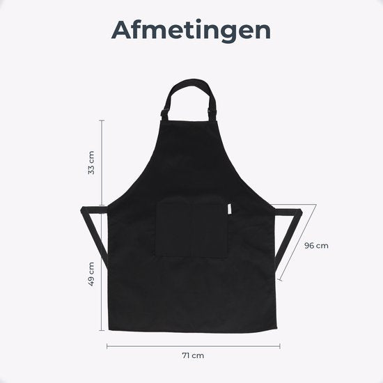 Küchenschürze - Wasser- und schmutzabweisend - Professionelle Kochschürze - Schürze für Frauen und Männer - Catering-Schürze - Unisex - Verstellbare Schnalle - Extra große Fächer - Schwarz