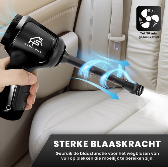 HomeShift® Autostaubsauger Cordless V2 - Krümelsauger - Handstaubsauger - Kleinstaubsauger - Schnurloser Staubsauger - Air Duster - Nass & Trocken - Schwarz