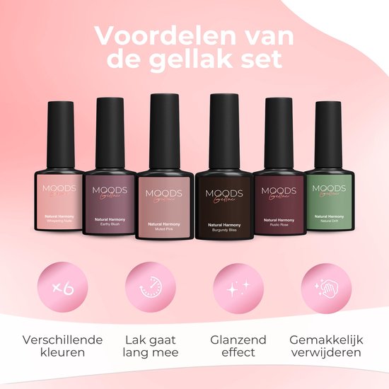 Moods Gellac 6-teiliges Set - Gel-Nagellack Starter Pack - Gel-Nagellack - 8ML - Natürliche Harmonie - Gellac - Nägel - Schicke Farben