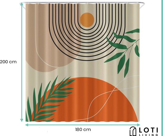 Loti Living Duschvorhang Anti-Schimmel - Strukturierte Kunst - Inklusive Ringe - Wasserdicht - Polyester - Duschvorhang 180x200 cm