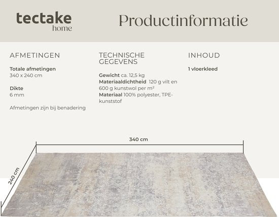 tectake® Teppich im Vintage-Design - Dalia - Niederflorteppich für Wohnzimmer, Kinderzimmer, Schlafzimmer oder Flur - Waschbar - Div. Größe - 200x274cm - beige